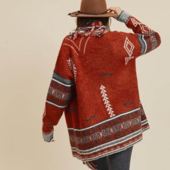 🔥 LAST 1!🔥 Boho Aztec Print Fringe Detail Cardigan - Picture 5 of 15